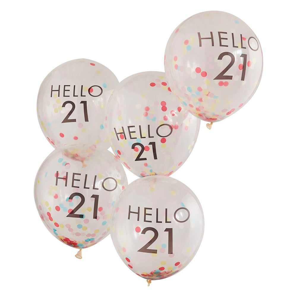 Ginger Ray Mix It Up Hello 21 with Bright Confetti Balloon Bundle (5PK)