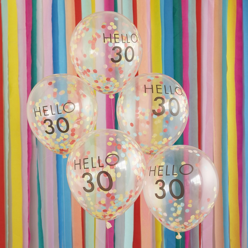 Ginger ray Mix It Up Hello 30 with Bright Confetti Balloon Bundle (5PK)