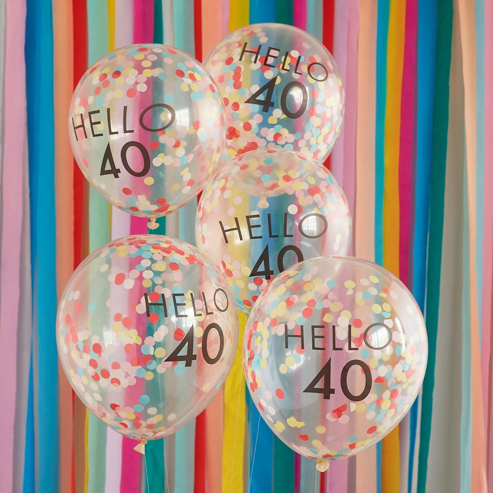 Ginger ray Mix It Up Hello 40 with Bright Confetti Balloon Bundle (5PK)