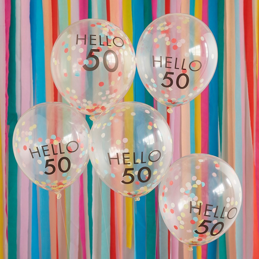 Ginger Ray Mix It Up Hello 50 with Bright Confetti Balloon Bundle (5PK)