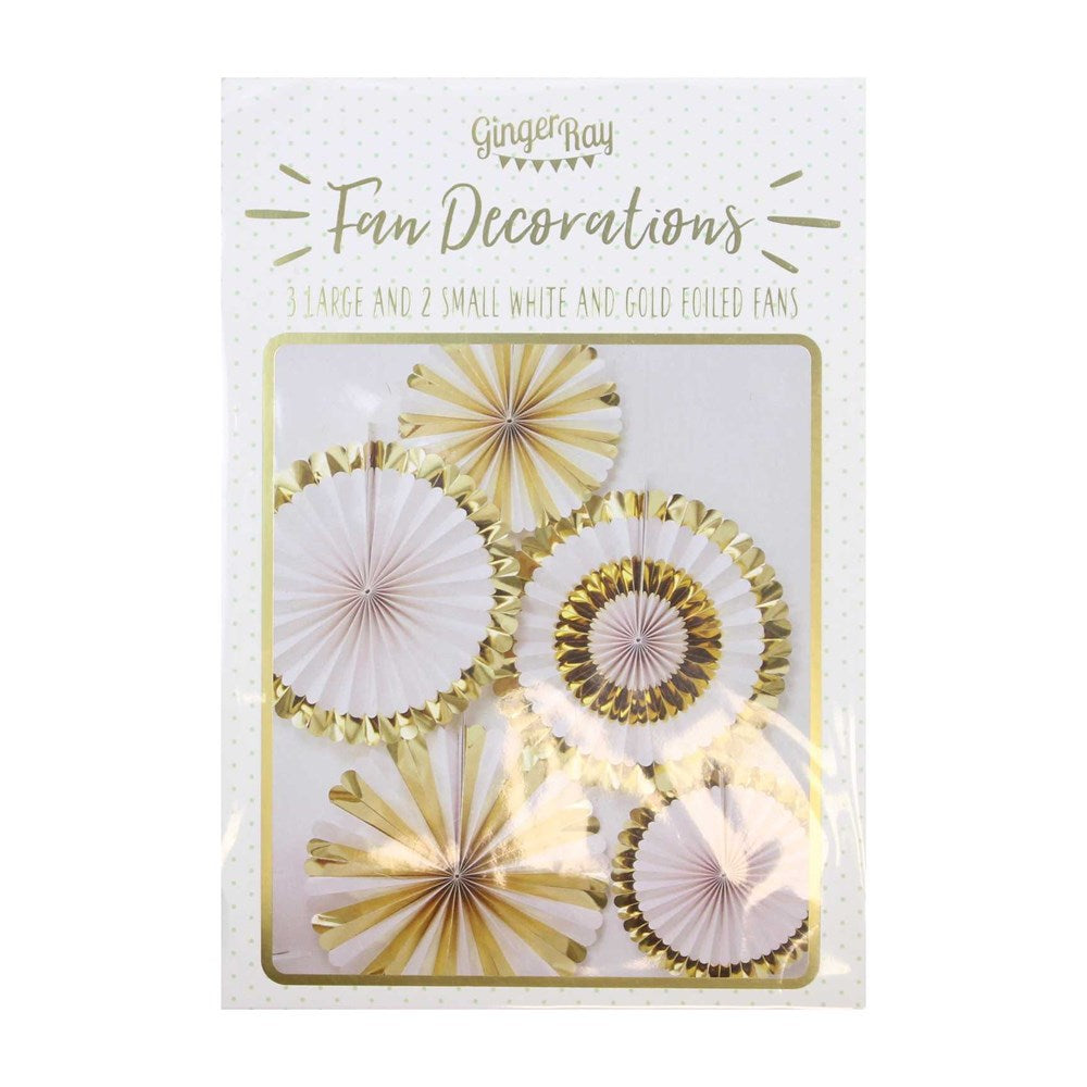 Ginger Ray Oh Baby! Gold & White Fan Decoration (PC5) in package
