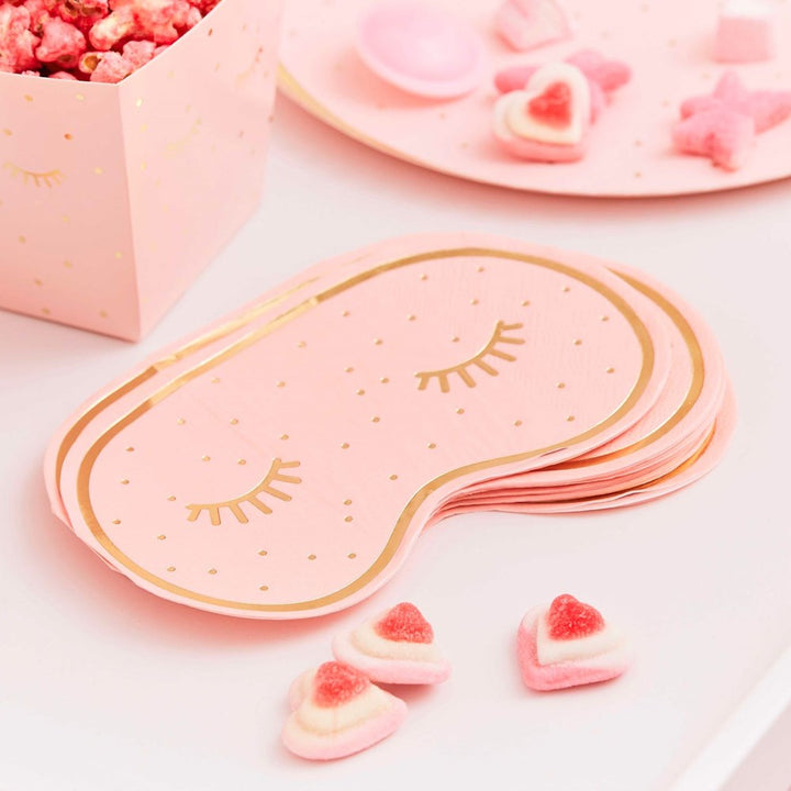 Ginger Ray Pamper Party Gold Foiled and Pink Eye Mask Shaped Napkins (PK16)