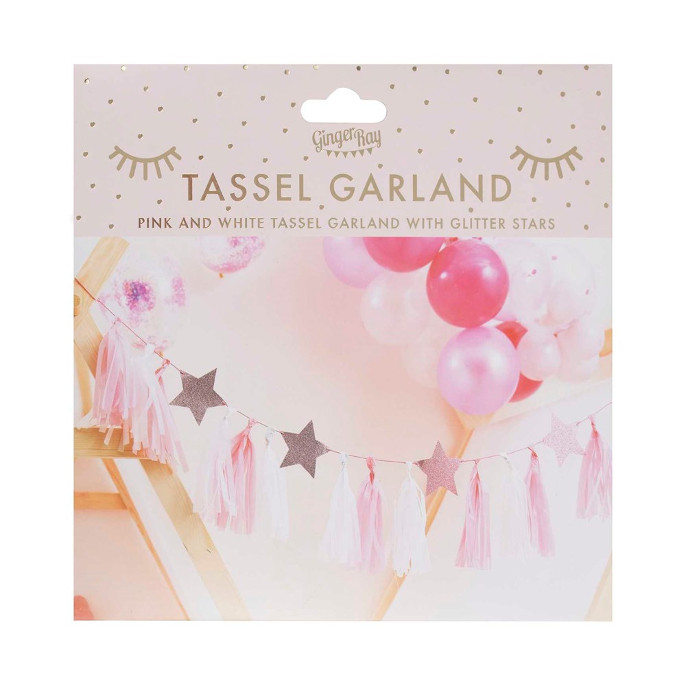 Ginger Ray Pamper Party Pink Tassel Garland with Pink Glitter Stars