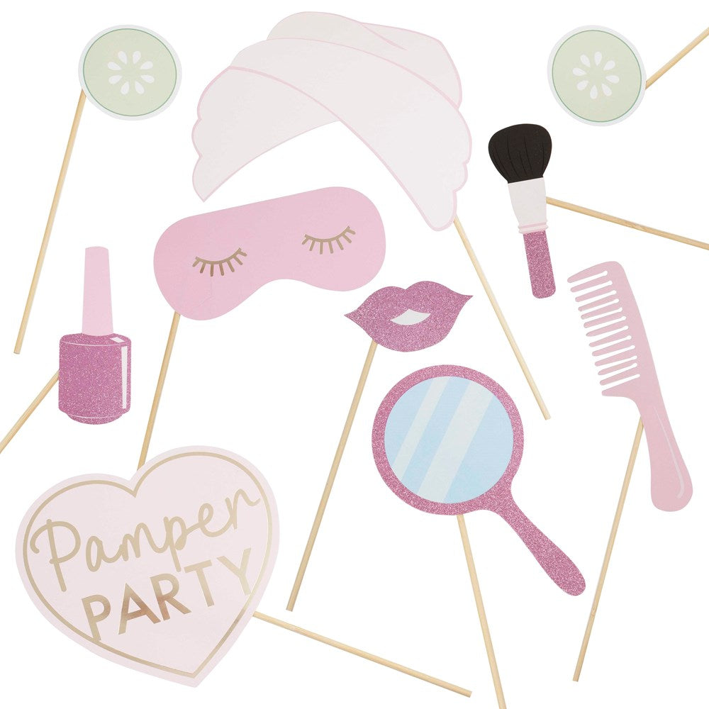 Ginger Ray Pamper Party Pink Giltter and Foiled Photo booth Props (PC10)