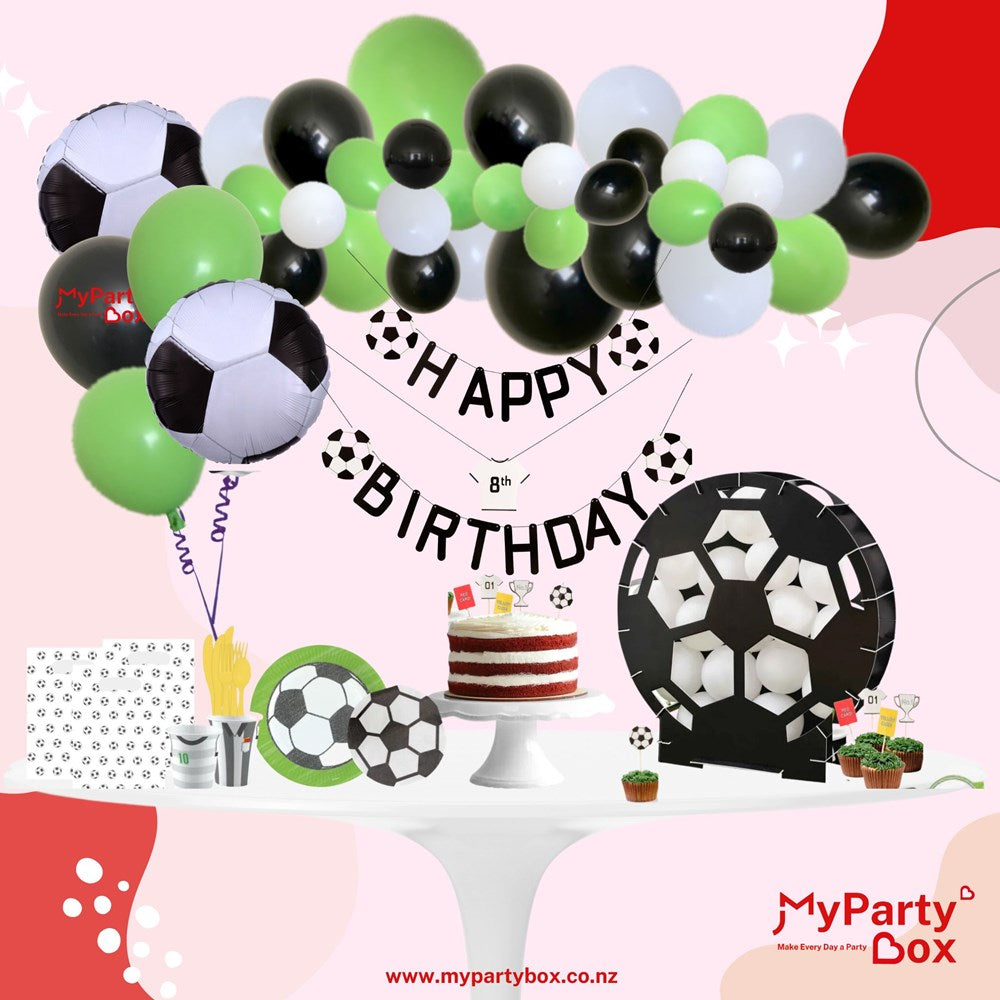 My Party Box Football Party Box  with assorted football theme party ware and balloon garland