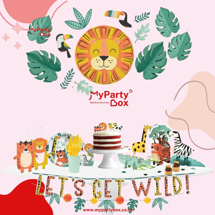 My Party Box Get Wild Jungle Party Box with Assorted Jungle theme partywares.