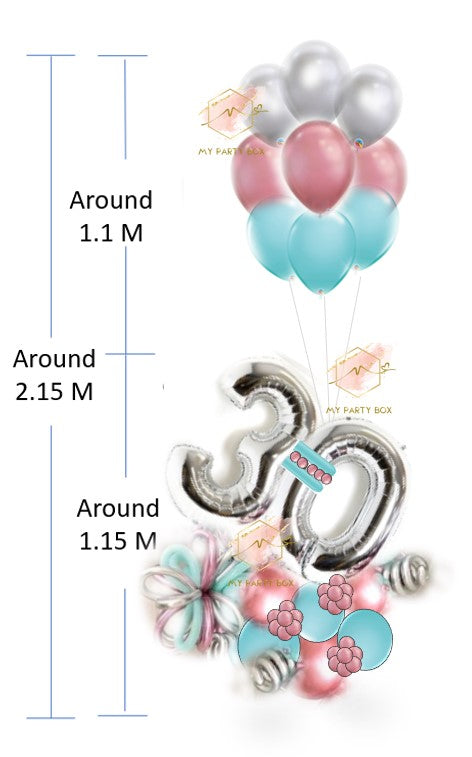 My Party Box Silver Number Balloon Bouquet with Blue