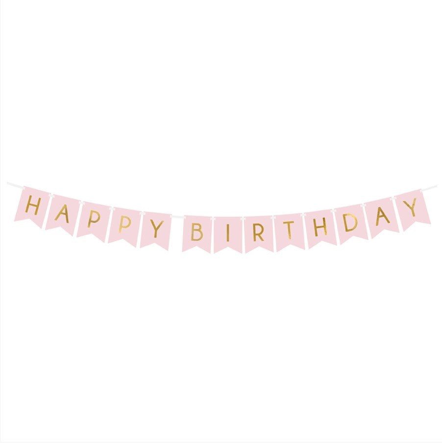Party Decor Happy Birthday Banner - Light Pink