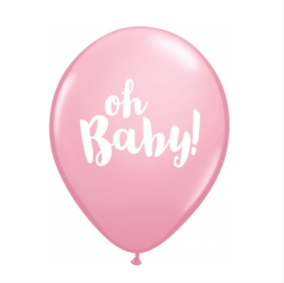 Qualatex Oh Baby Script Pink Baby Shower Regular Latex Balloon