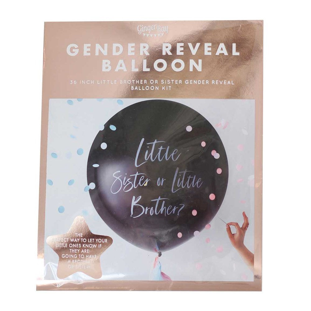 Ginger Ray Black Little Sister or Little Brother Black Gender Reveal Balloon kit package