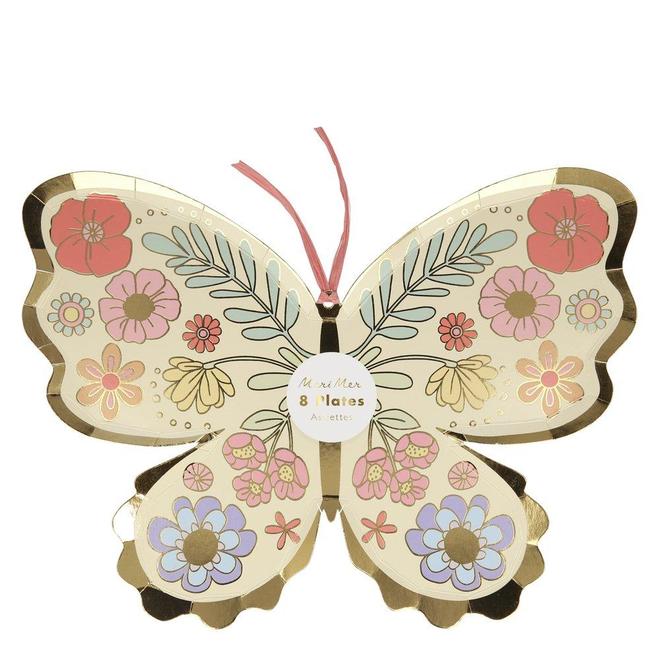 MeriMeri Floral Butterfly Plates (PK8) in package