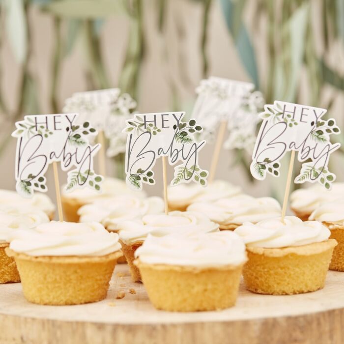 Ginger Ray Botanical Hey Baby Cupcake Toppers  on Cupcake