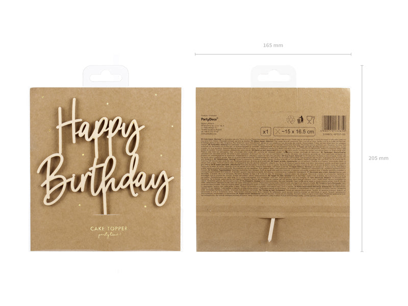 Happy Birthday Wooden Cake Topper in Package
