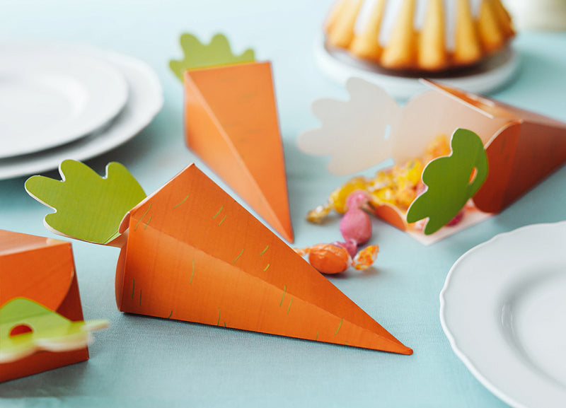 Party Decor Carrots Favor Boxes on party table