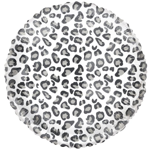 Tuftex 45cm Catty Neva White And Grey Leopard Animal Print Round Foil Balloon