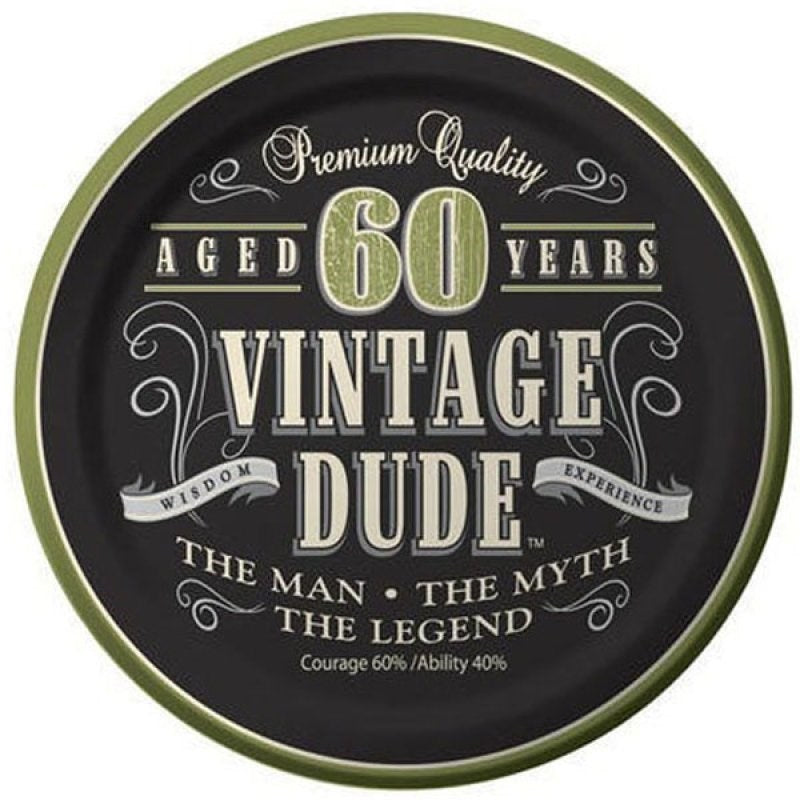 Vintage Dude 60th Birthday Lunch Plates (PK8)