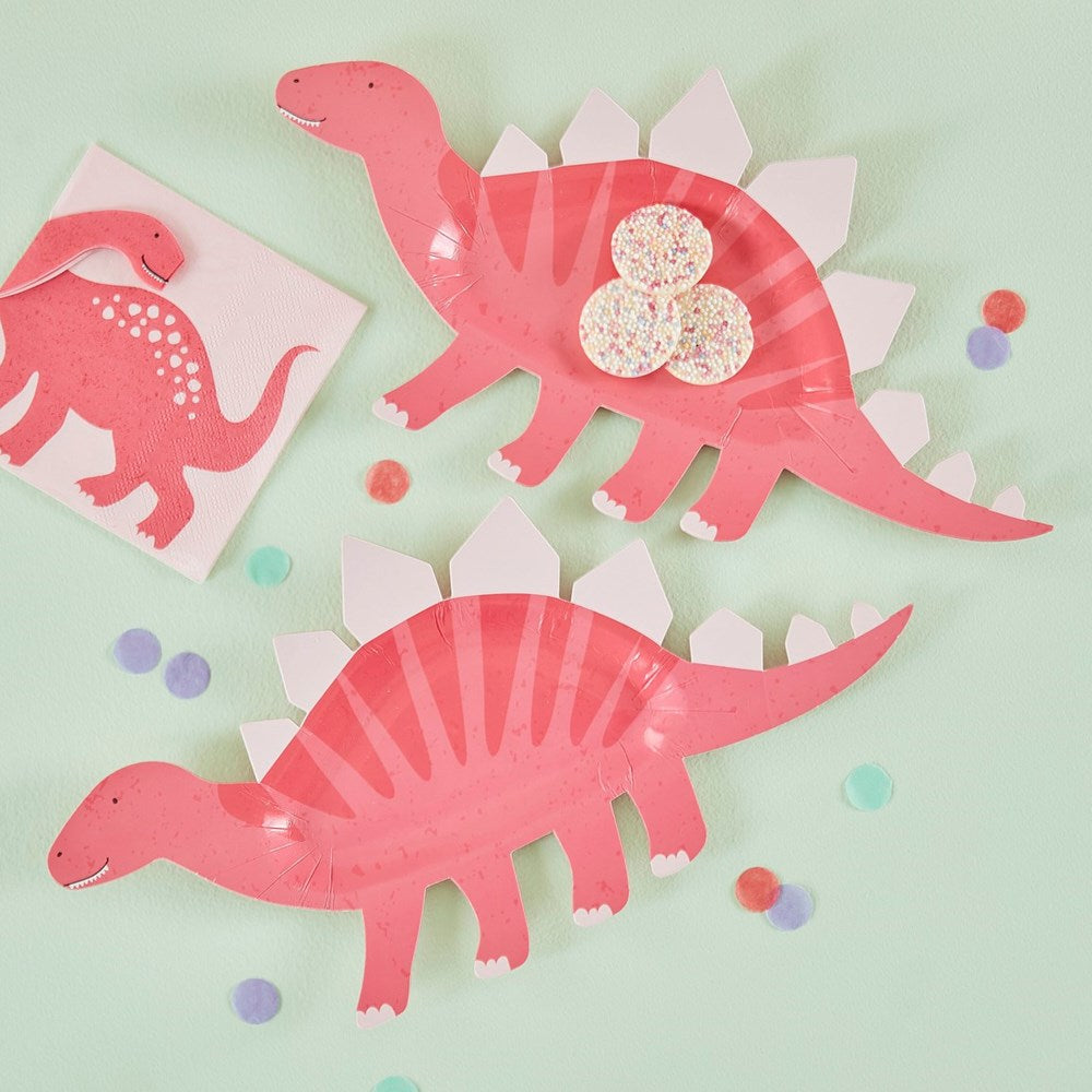 Ginger Ray Pink Dinosaur Paper Plates (PK8)