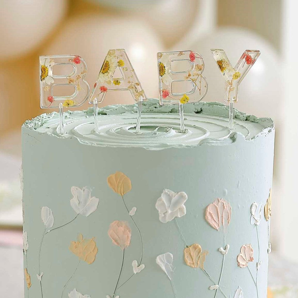 Pressed Flower Baby Shower Cake Topper (PC4)
