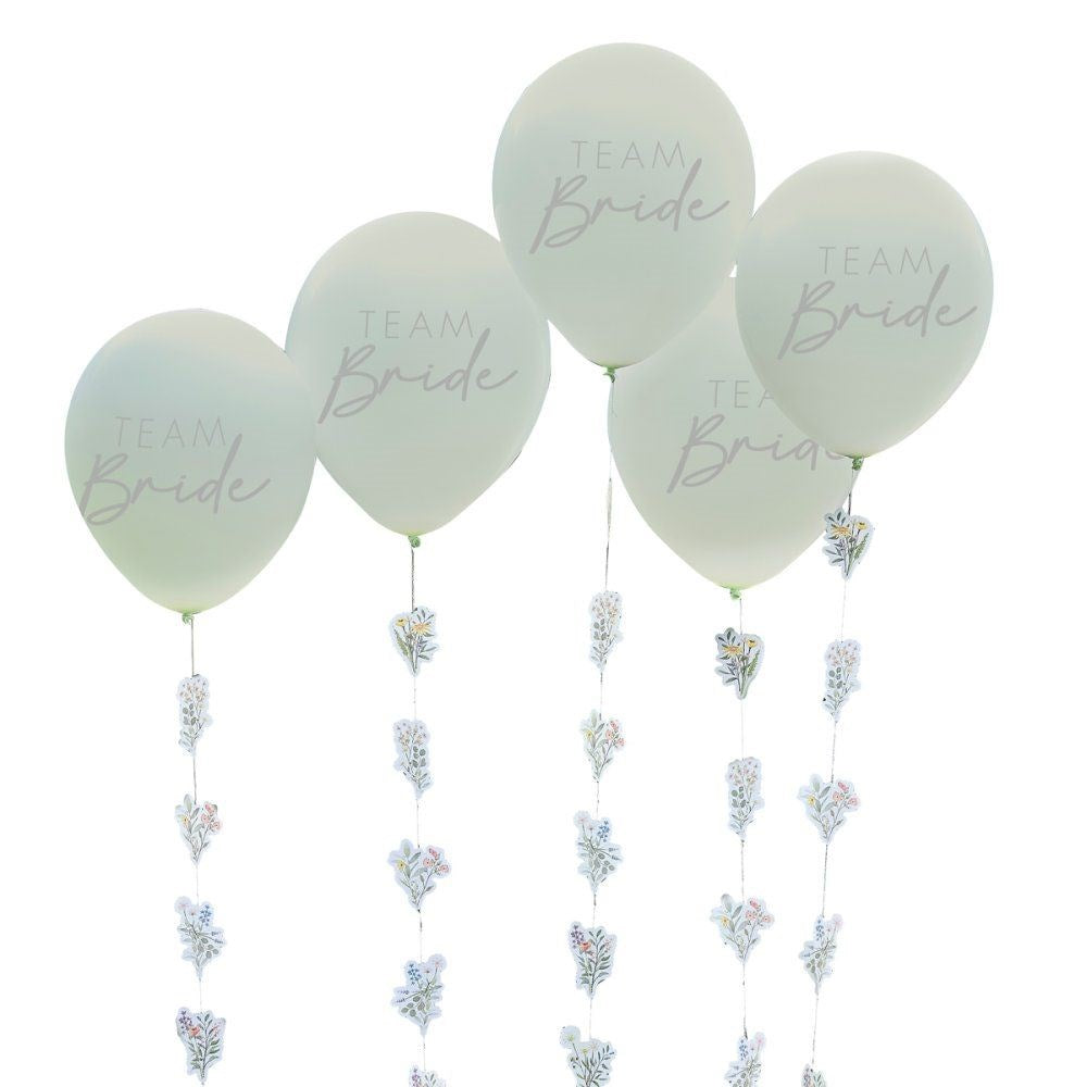 Team Bride Hen Party Balloons with Floral Balloon Tails