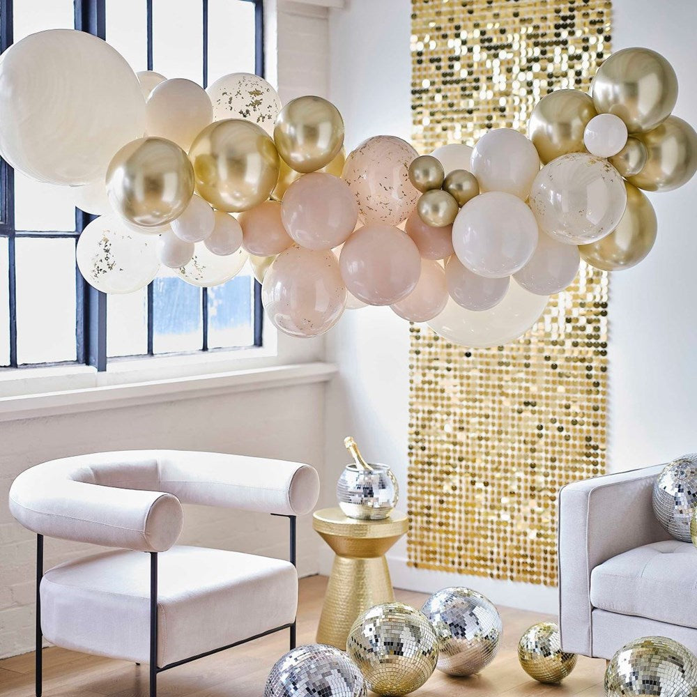 Nude & Gold Party Balloon Arch