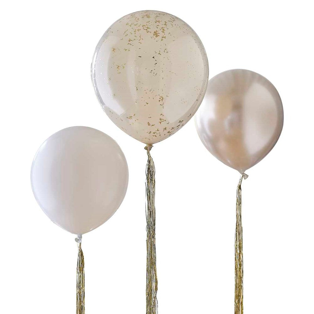 Nude & Gold Party Balloon Bundle with Tassel Tails (PC3)