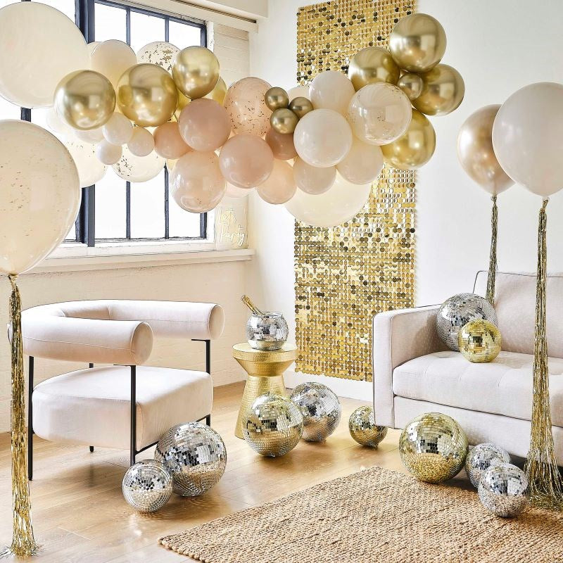 Nude & Gold Party Balloon Bundle with Tassel Tails (PC3)