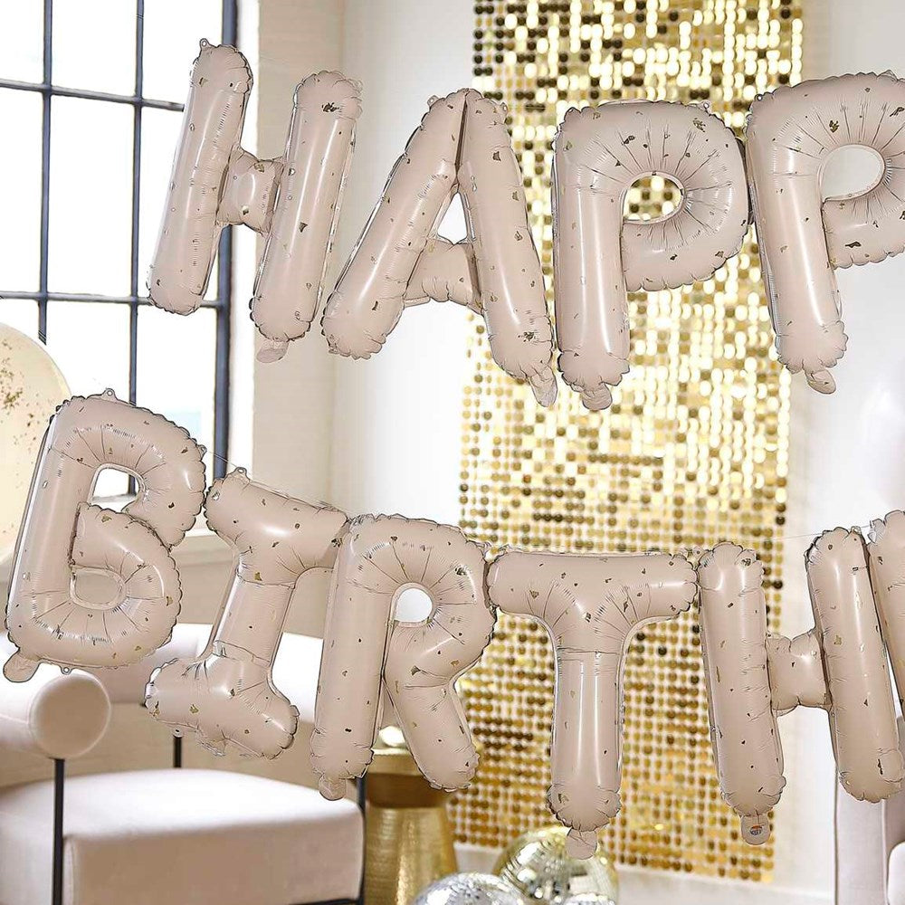 Nude & Gold Happy Birthday Balloon Bunting