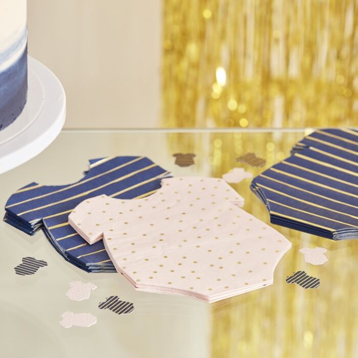 Ginger Ray Gender Reveal Gold Foiled Pink and Navy Baby Grow Shaped Napkins (PK16)