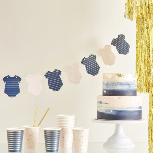 Ginger Ray Gender Reveal Gold Foiled Pink and Navy Baby Grow Bunting