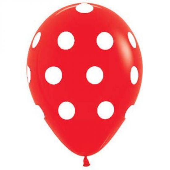 Qualatex Red Big Polka Dots Print Regular Latex Balloon