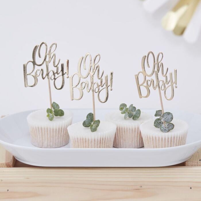 Ginger Ray Oh Baby! Gold Cupcake Toppers (PK12) on cupcake