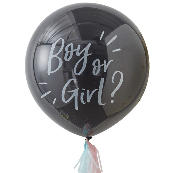 Ginger Ray 36" 90cm Boy or Girl Black Gender Reveal Balloon Kit with Pink and Blue Confetti and Tassels