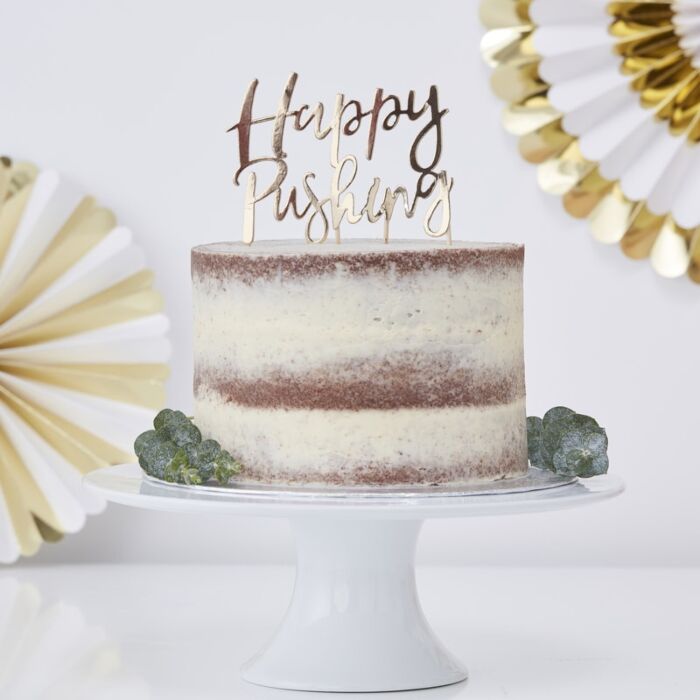 Ginger Ray Happy Pushing - Gold Foil Cake Topper on Cake