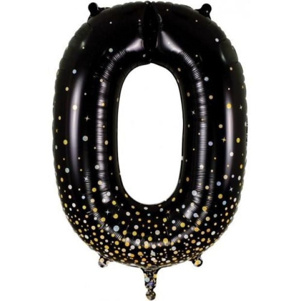 34"(86cm) Sparkling Fizz Black Gold Foil Number Balloon 0