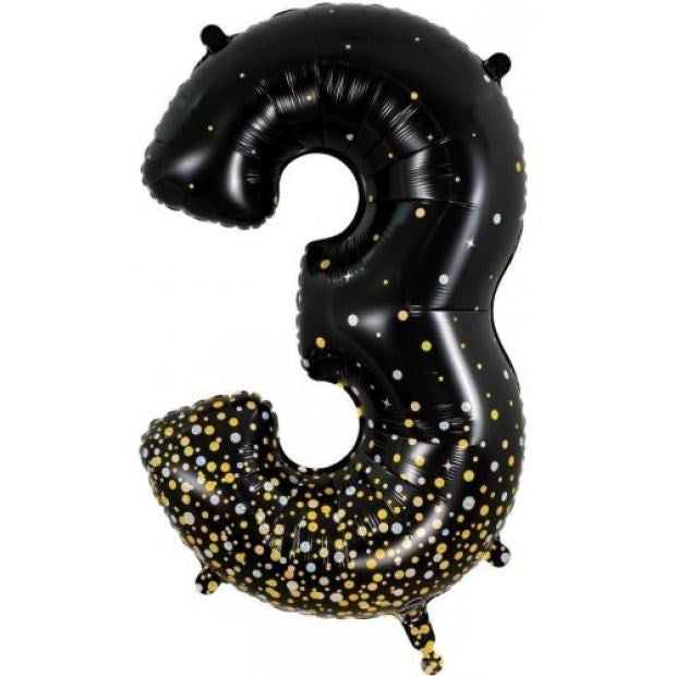 34"(86cm) Sparkling Fizz Black Gold Foil Number Balloon 3