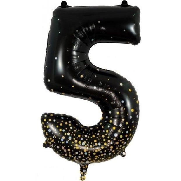 34"(86cm) Sparkling Fizz Black Gold Foil Number Balloon 5