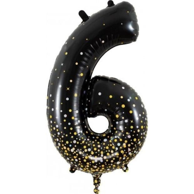 34"(86cm) Sparkling Fizz Black Gold Foil Number Balloon 6