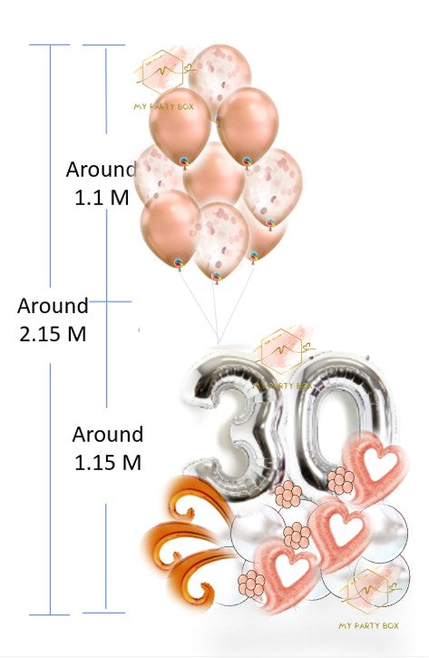 My Party Box Silver Number Balloon Bouquet with Rose Gold