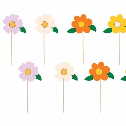 Party Decor Mixed Flower Cake Toppers (PK8)