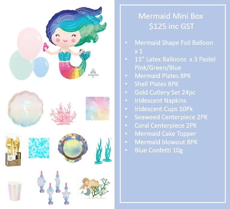 My Party Box Mermaid Mini Box with assorted Mermaid Party Supplies