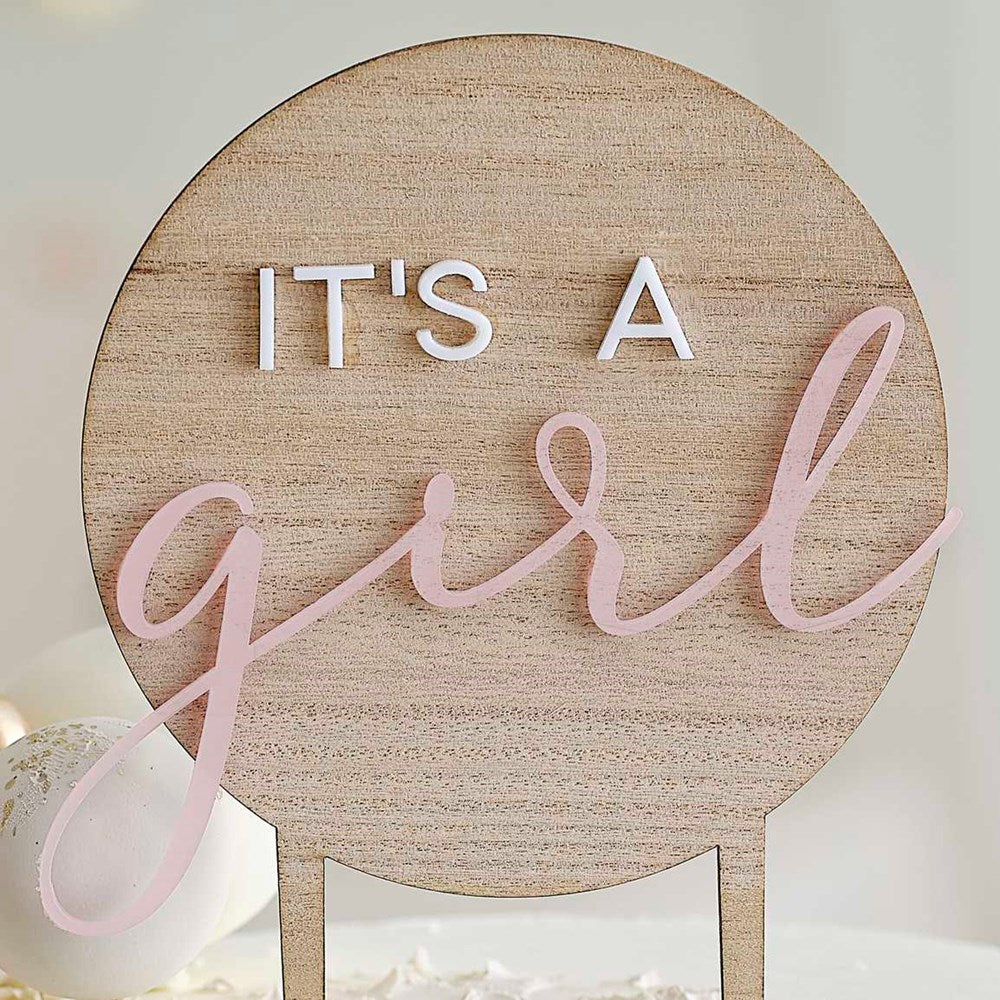It's A Girl Wooden Cake Topper