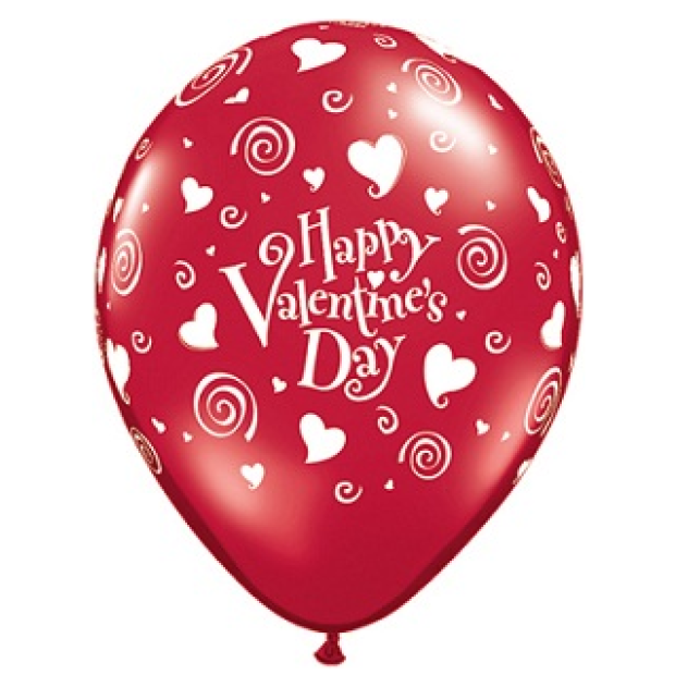 Qualatex Valentines Swirling Hearts Red Regular Size Latex Balloon